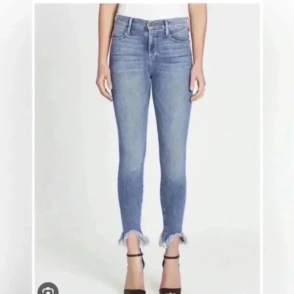 Frame Denim Le High Fray Women's Boho Denim Washed Blue Skinny Jeans Size 26 - Picture 3 of 9